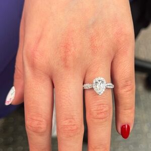 Pear-Shaped White Diamond Halo Engagement Ring - Classic Sparkle